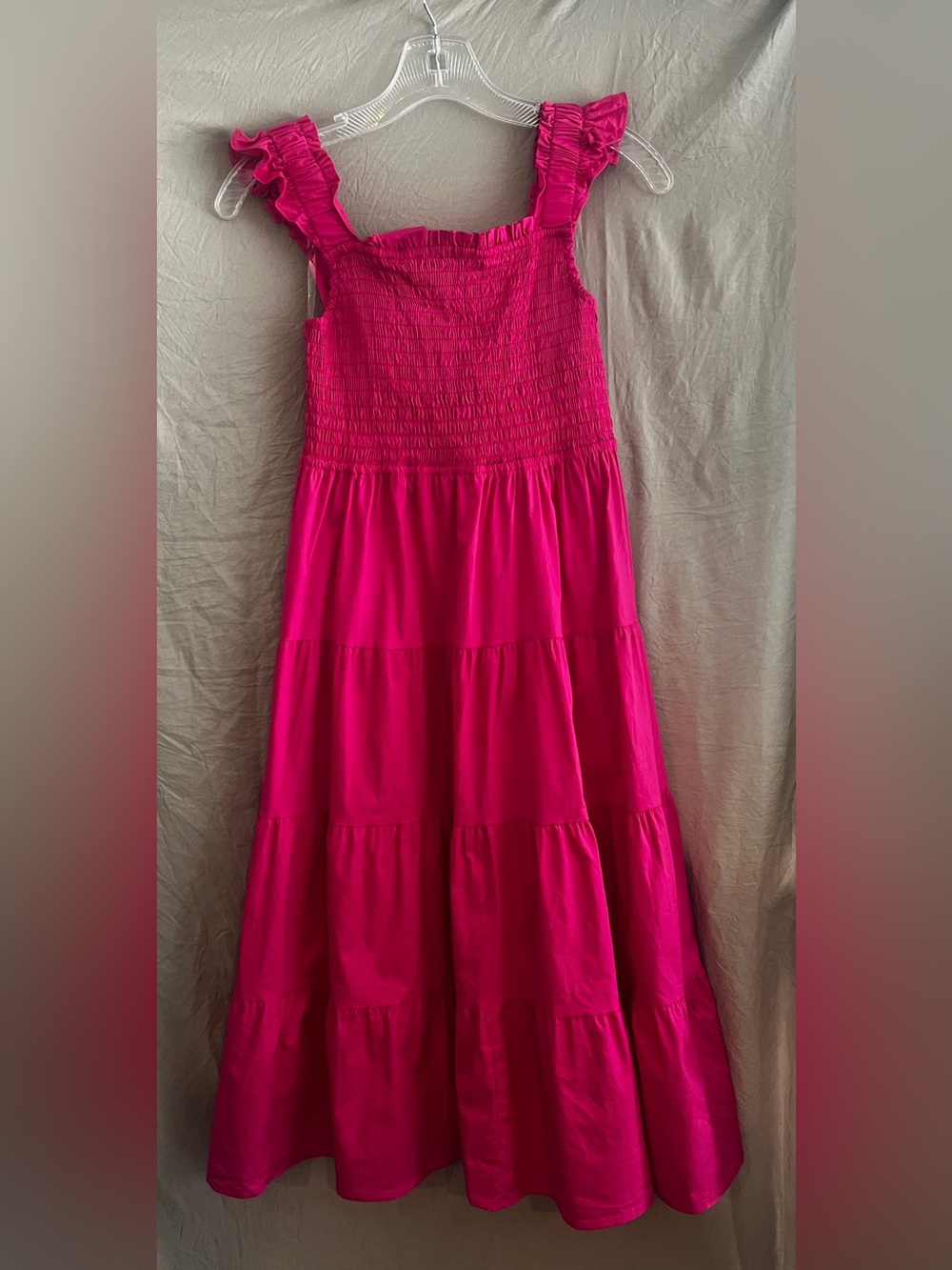 Girls Smocked Tiered Maxi Dress in Bright Fuchsia